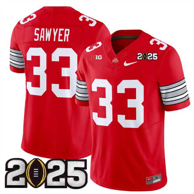 Mens Ohio State Buckeyes #33 Jack Sawyer Red 2025 CFP Final Patch F.U.S.E. Vapor Limited Stitched Football Jersey